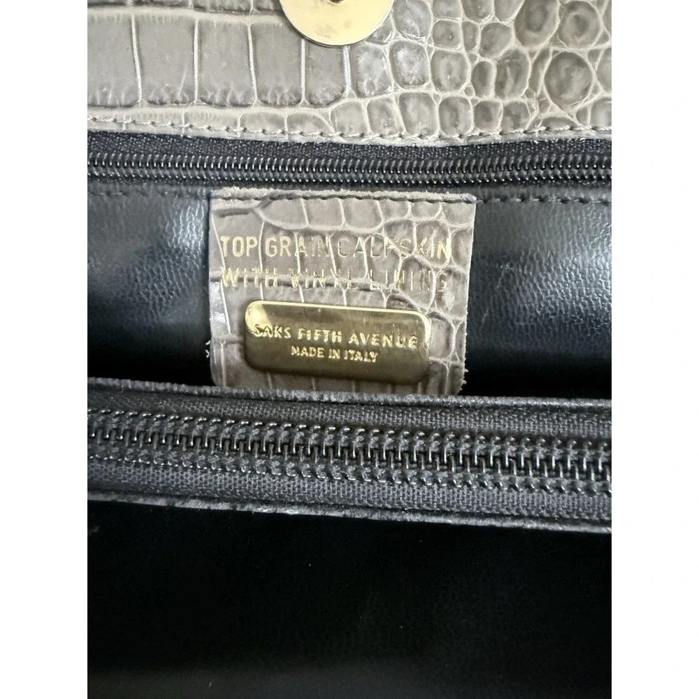 Saks Fifth Avenue Vintage Faux Croc Embossed Tote Bag Shoulder Purse Calf Skin